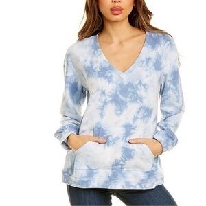 NWT Vince Camuto Blue Cloud Tie Dye Sweatshirt Pullover V-Neck Size XS